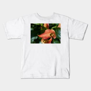 Red calla flowers closeup Kids T-Shirt